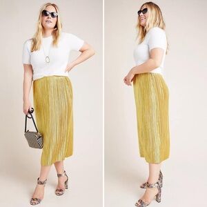 Gold Pleated Midi Skirt